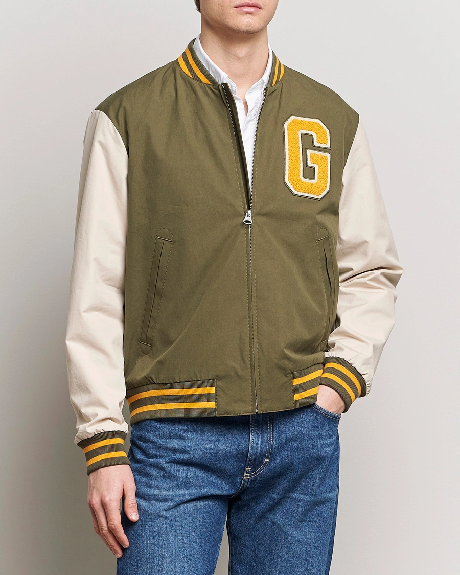Homme | GANT | GANT | Light Varsity Jacket Green/Soft Oat