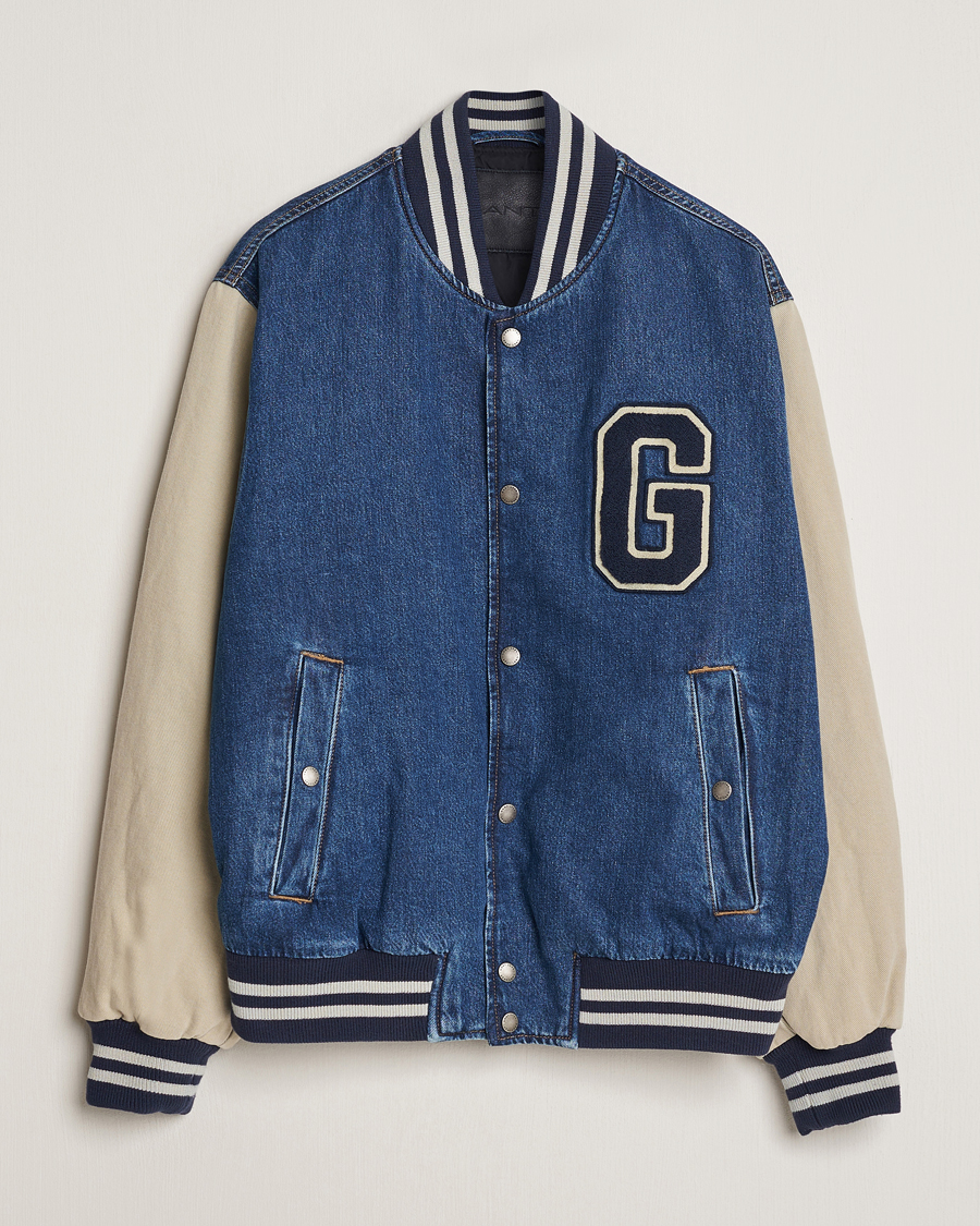 Homme | Manteaux Et Vestes | GANT | Denim Varsity Jacket Dark Blue Worn In
