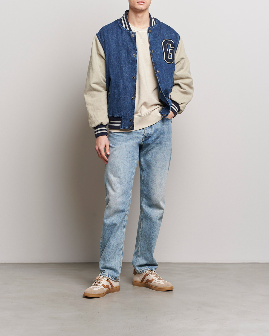 Homme | Manteaux Et Vestes | GANT | Denim Varsity Jacket Dark Blue Worn In