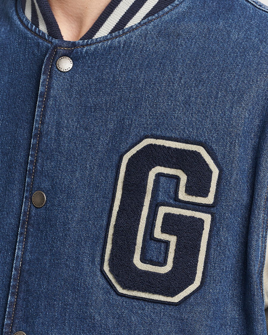 Homme | Manteaux Et Vestes | GANT | Denim Varsity Jacket Dark Blue Worn In