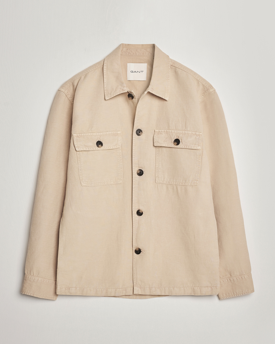 Homme | Chemises | GANT | Linen/Cotton Twill Overshirt Dry Sand