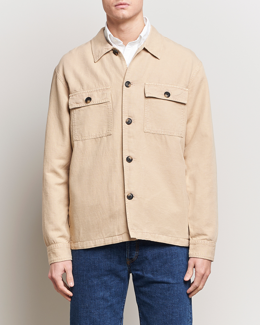 Homme | Chemises | GANT | Linen/Cotton Twill Overshirt Dry Sand