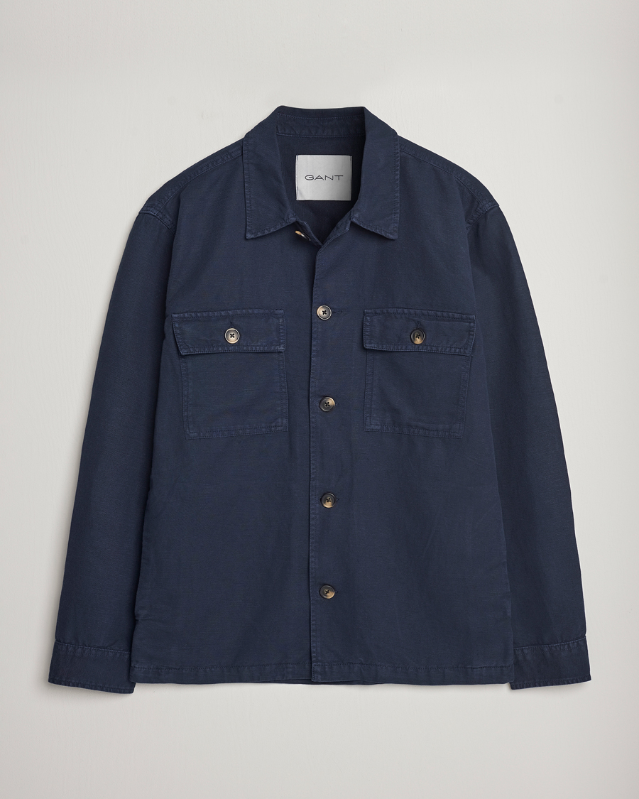 Homme | Chemises | GANT | Linen/Cotton Twill Overshirt Marine