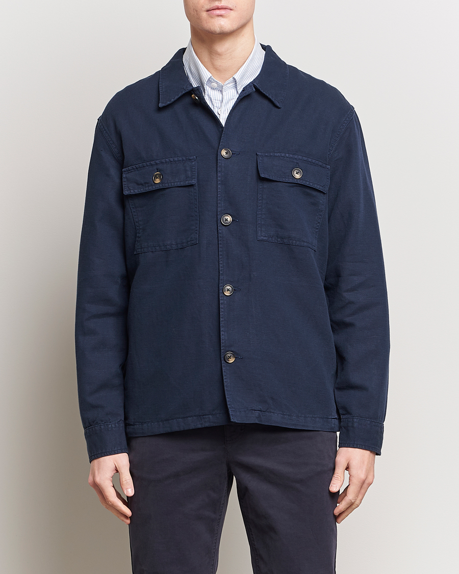 Homme | Chemises | GANT | Linen/Cotton Twill Overshirt Marine