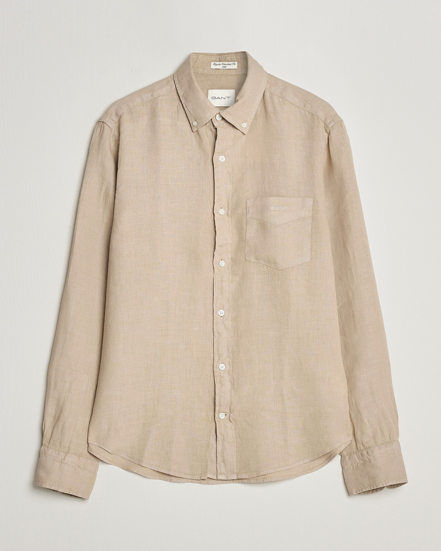 Homme | Chemises | GANT | Regular Fit Garment Dyed Linen Shirt Concrete Beige