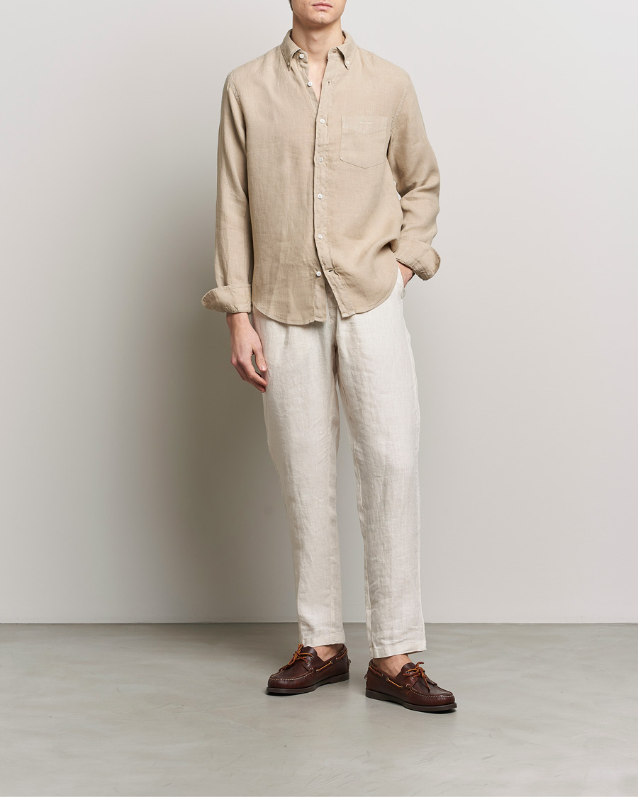 Homme | Chemises | GANT | Regular Fit Garment Dyed Linen Shirt Concrete Beige