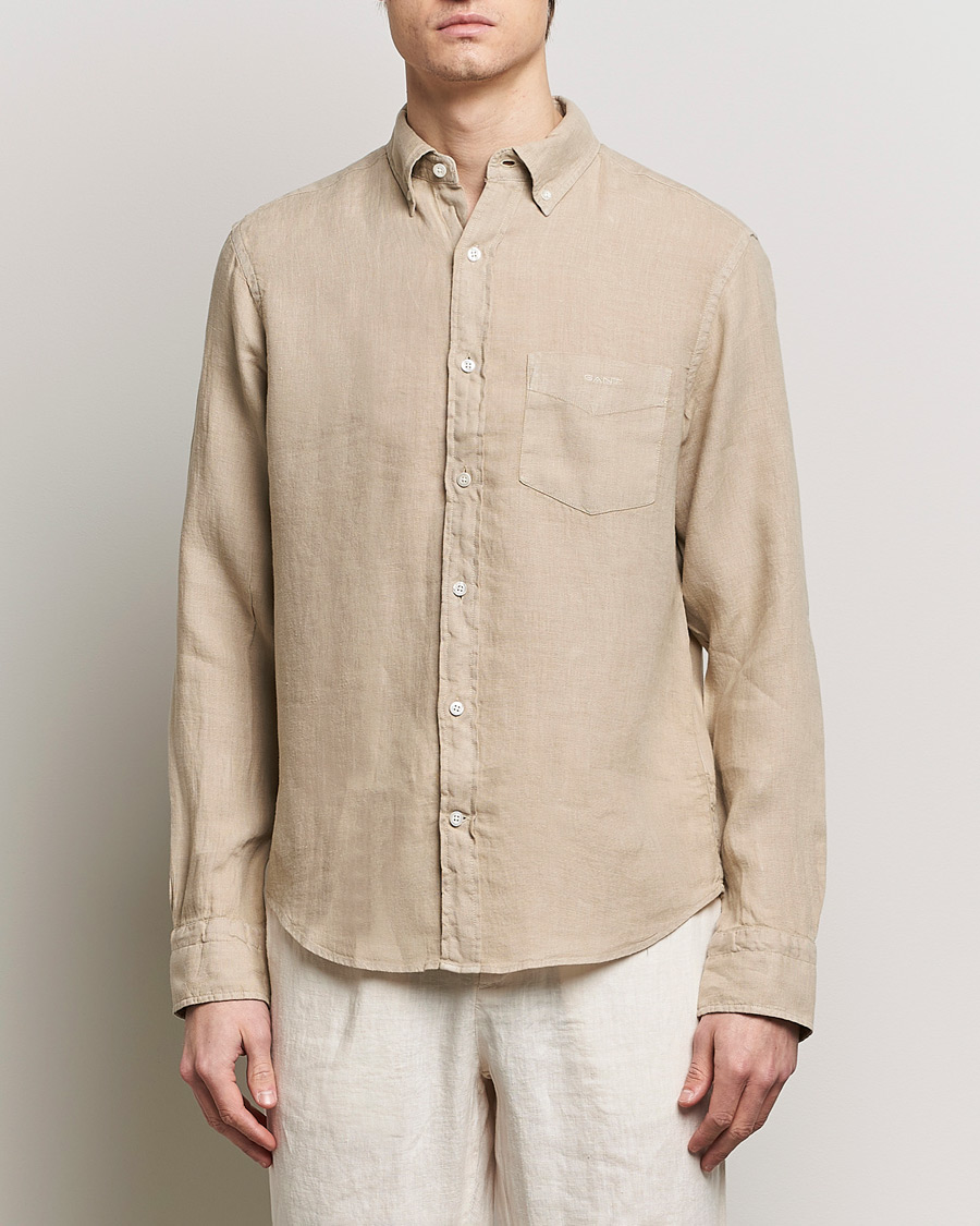 Homme | Chemises En Lin | GANT | Regular Fit Garment Dyed Linen Shirt Concrete Beige