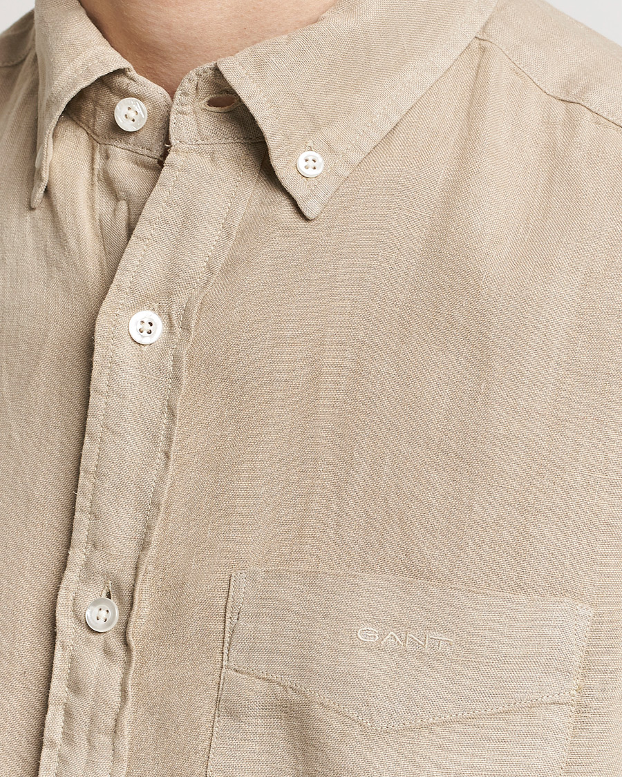 Homme | Chemises | GANT | Regular Fit Garment Dyed Linen Shirt Concrete Beige