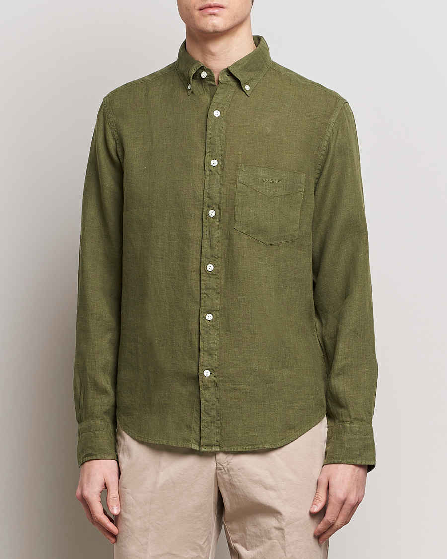 Homme | Chemises | GANT | Regular Fit Garment Dyed Linen Shirt Juniper Green