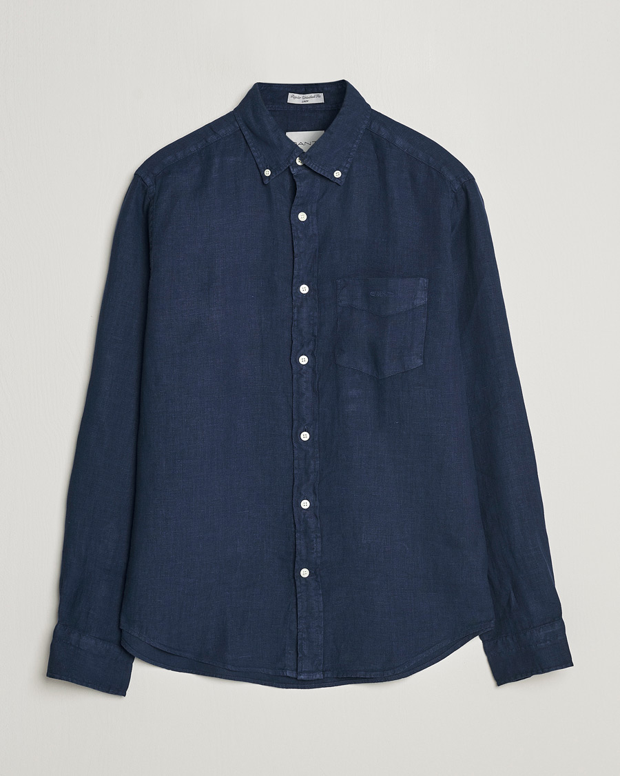 Homme | Chemises | GANT | Regular Fit Garment Dyed Linen Shirt Marine
