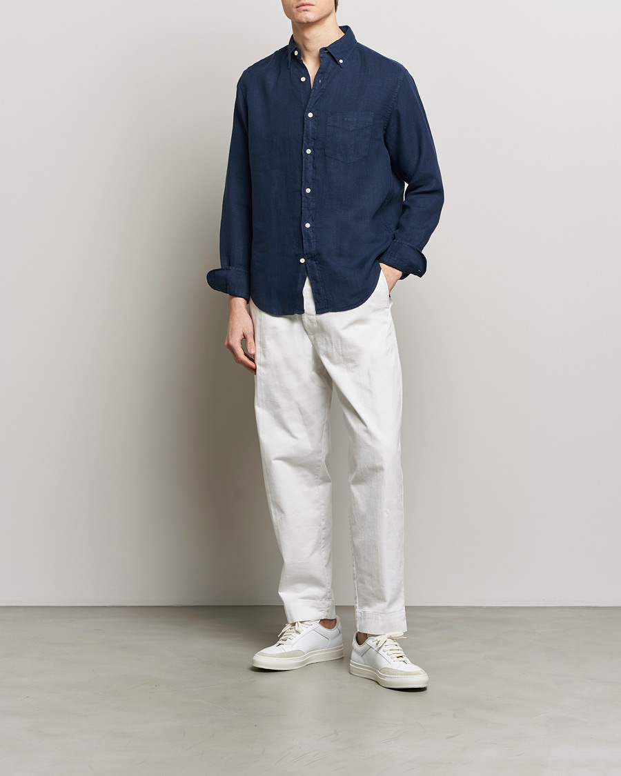 Homme | Chemises | GANT | Regular Fit Garment Dyed Linen Shirt Marine