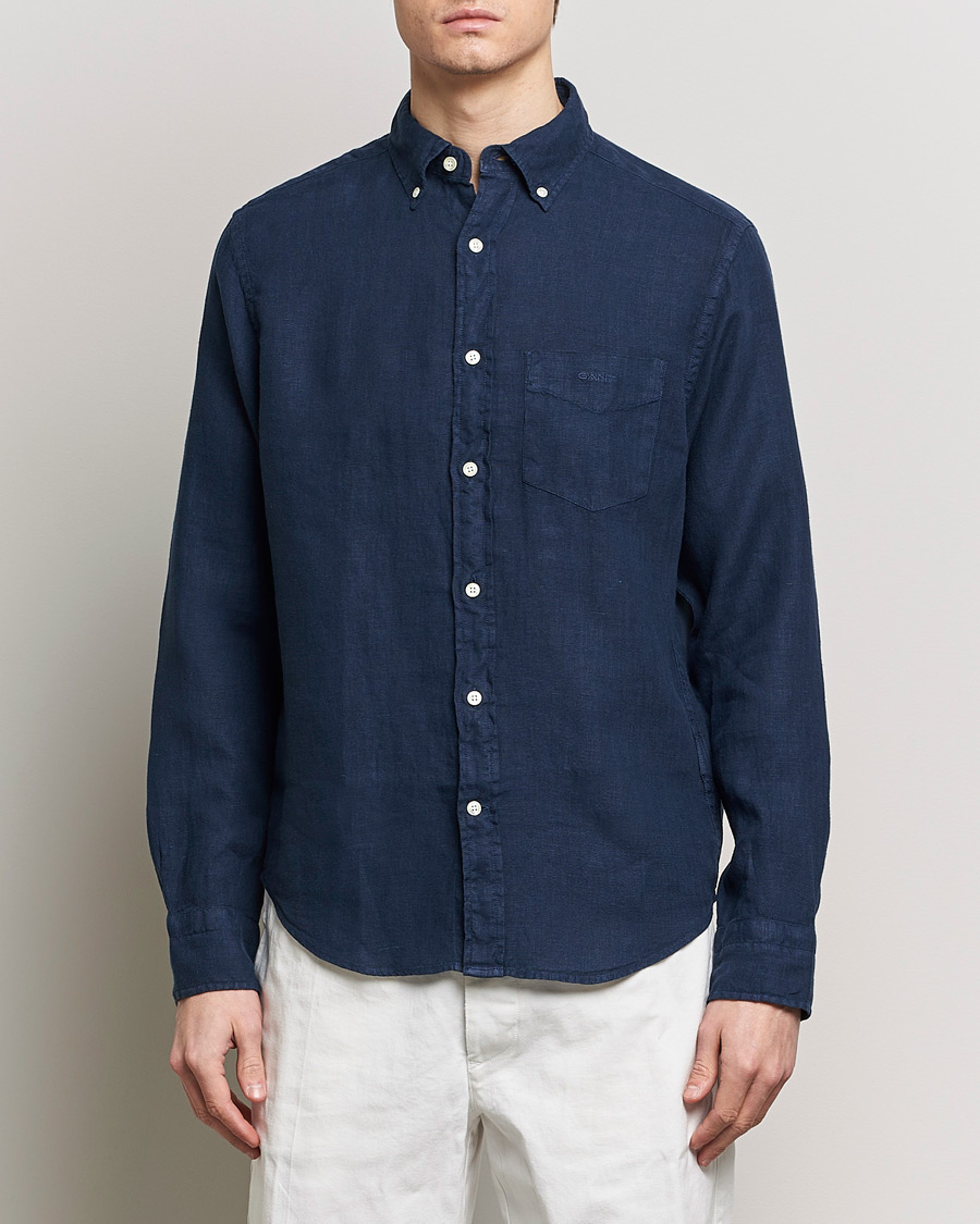 Men | Linen Shirts | GANT | Regular Fit Garment Dyed Linen Shirt Marine
