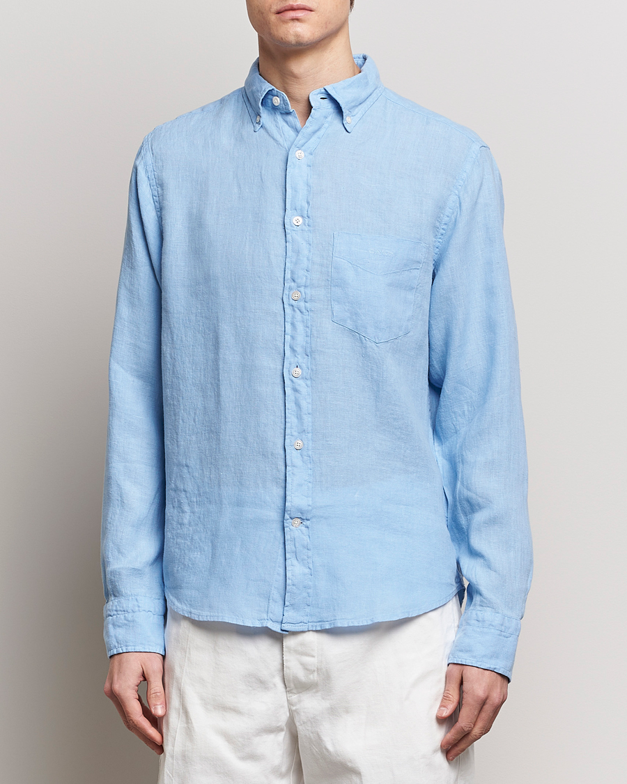 Homme | Chemises En Lin | GANT | Regular Fit Garment Dyed Linen Shirt Capri Blue