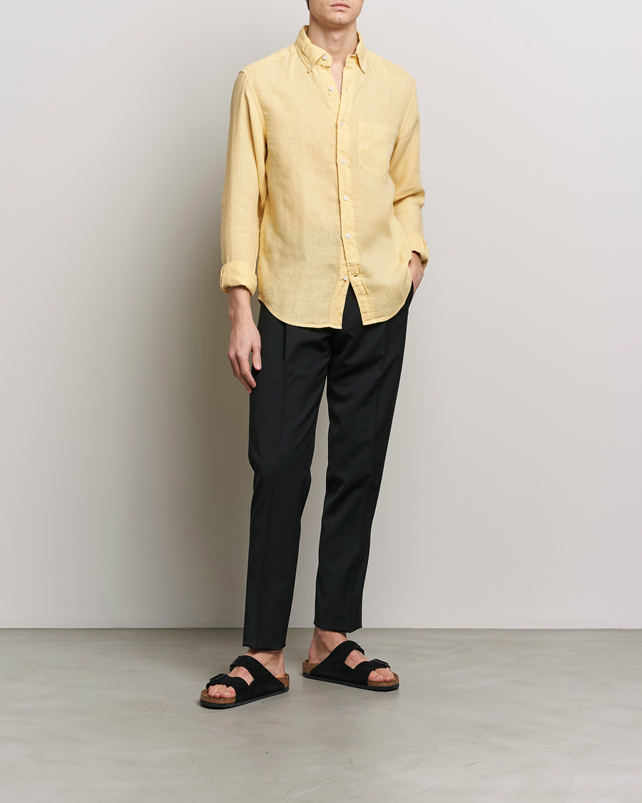 Homme | Chemises | GANT | Regular Fit Garment Dyed Linen Shirt Dusty Yellow