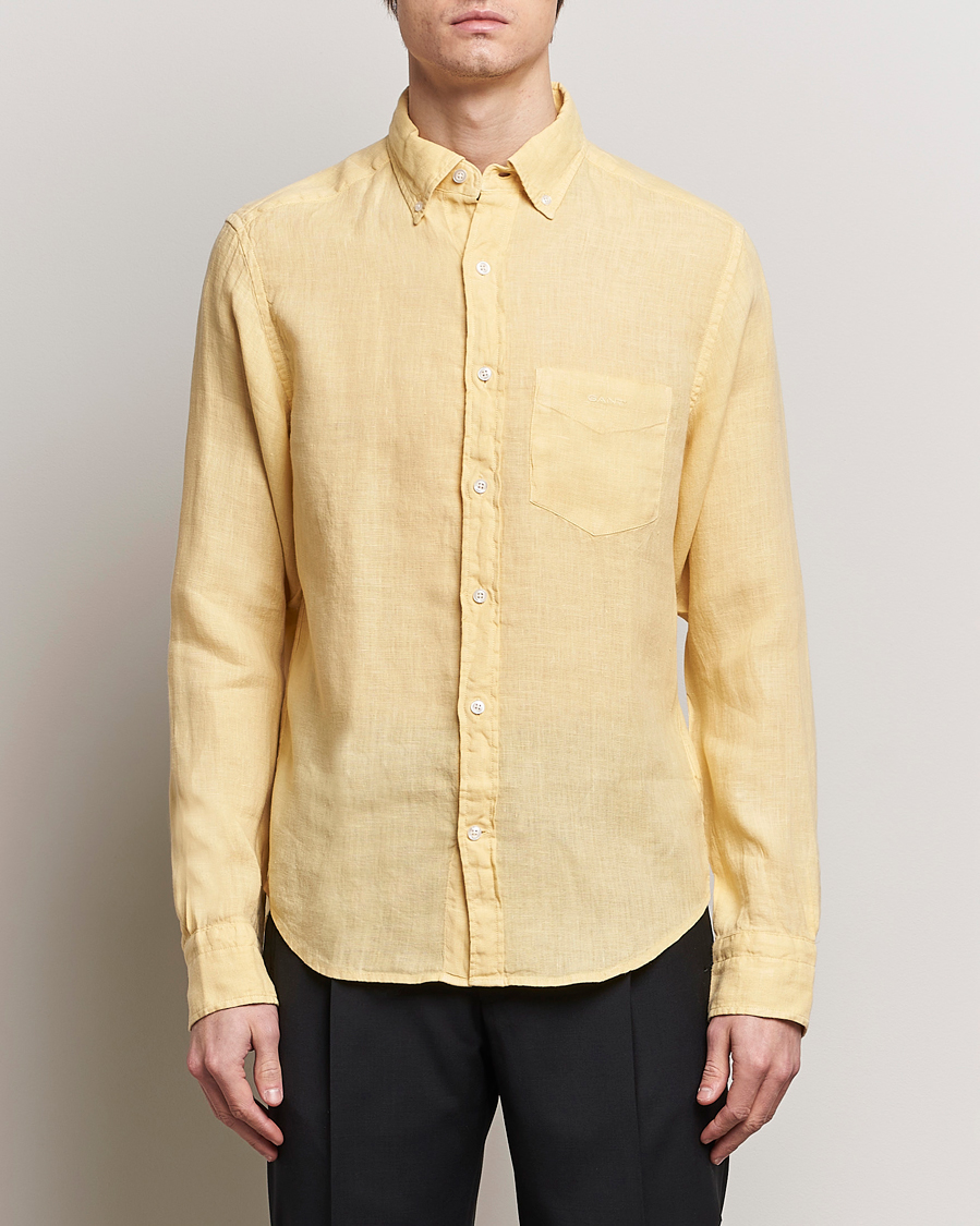 Homme |  | GANT | Regular Fit Garment Dyed Linen Shirt Dusty Yellow