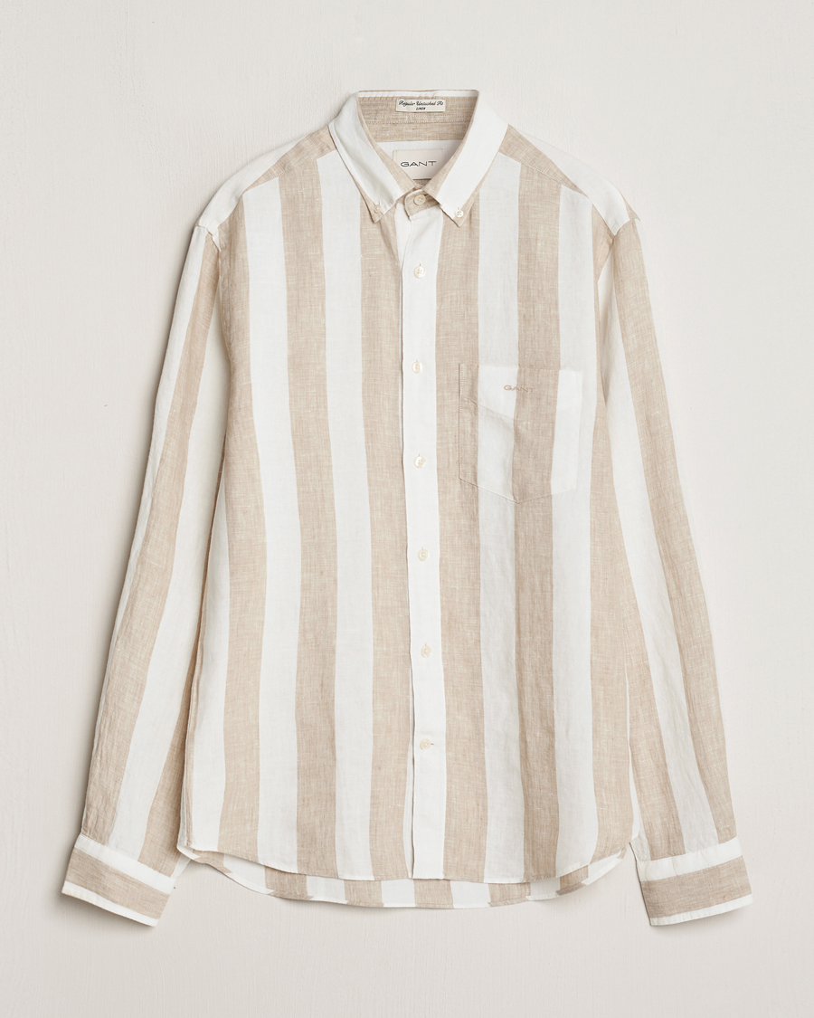 Homme | Chemises | GANT | Regular Fit Bold Stripe Linen Shirt Beige/White