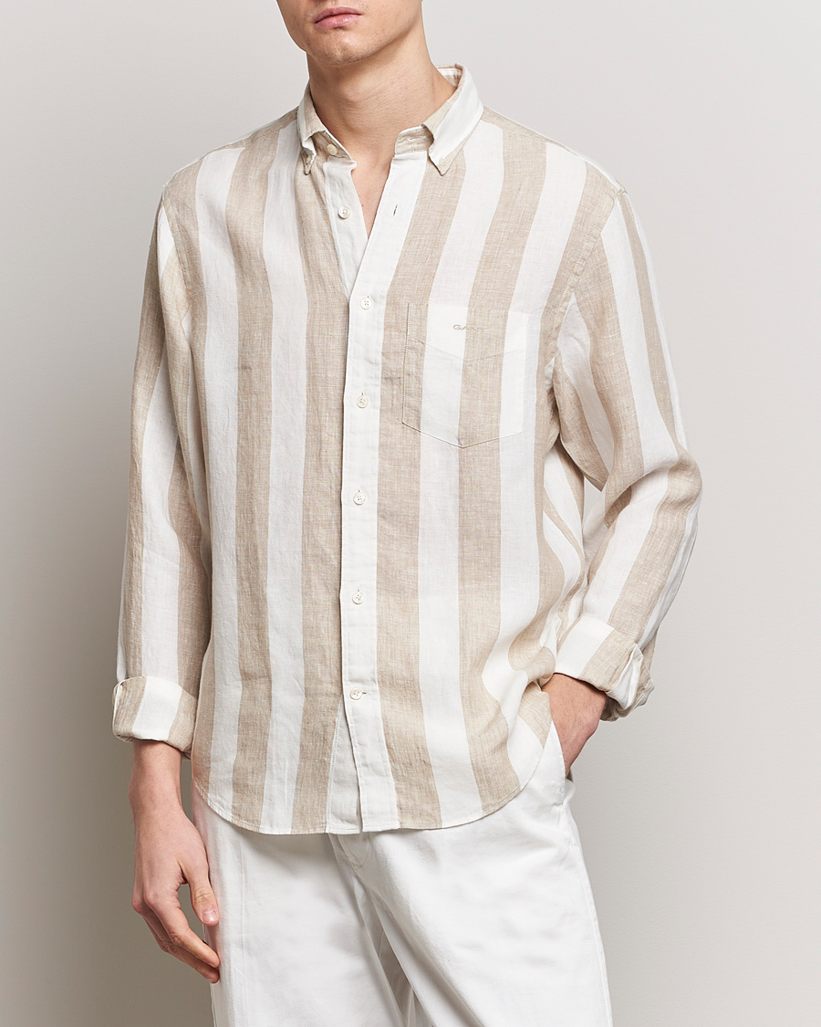 Homme | Nouvelles Images De Produit | GANT | Regular Fit Bold Stripe Linen Shirt Beige/White