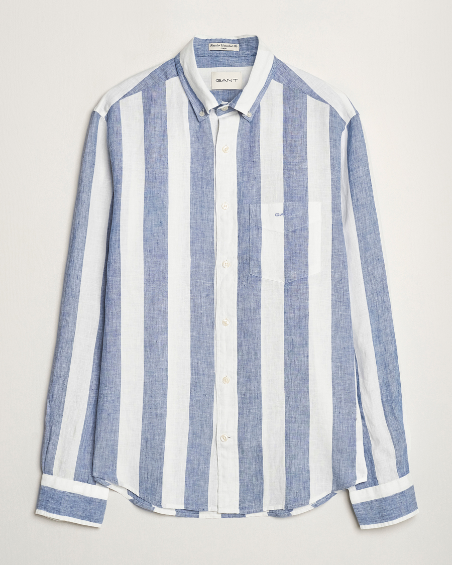 Homme | Chemises | GANT | Regular Fit Bold Stripe Linen Shirt Blue/White