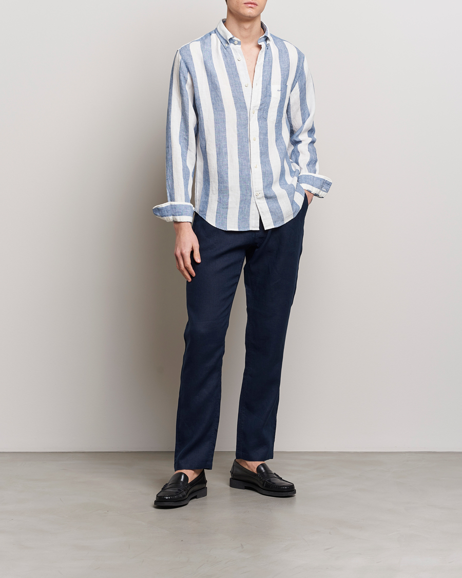 Homme | Chemises | GANT | Regular Fit Bold Stripe Linen Shirt Blue/White
