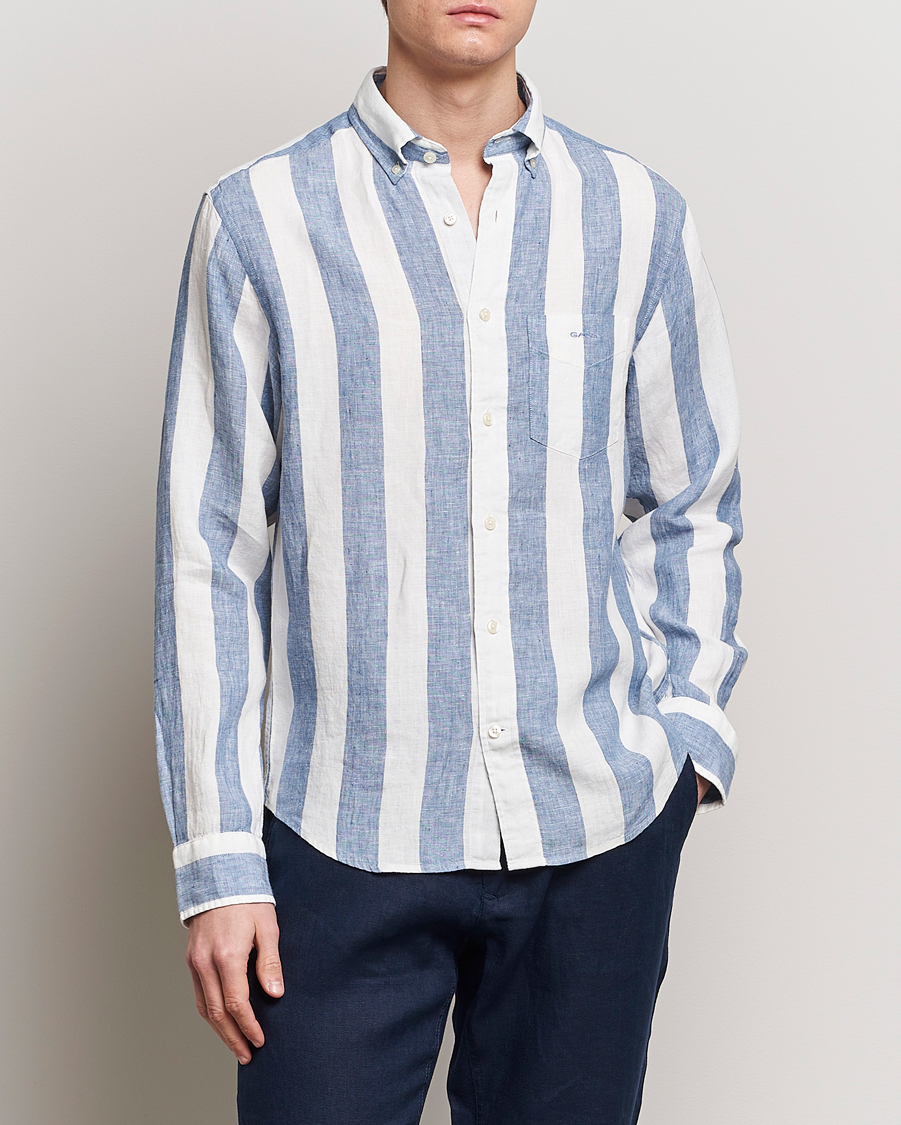 Homme | Chemises | GANT | Regular Fit Bold Stripe Linen Shirt Blue/White