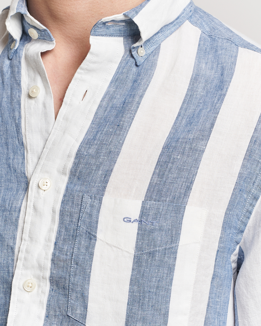 Homme | Chemises | GANT | Regular Fit Bold Stripe Linen Shirt Blue/White