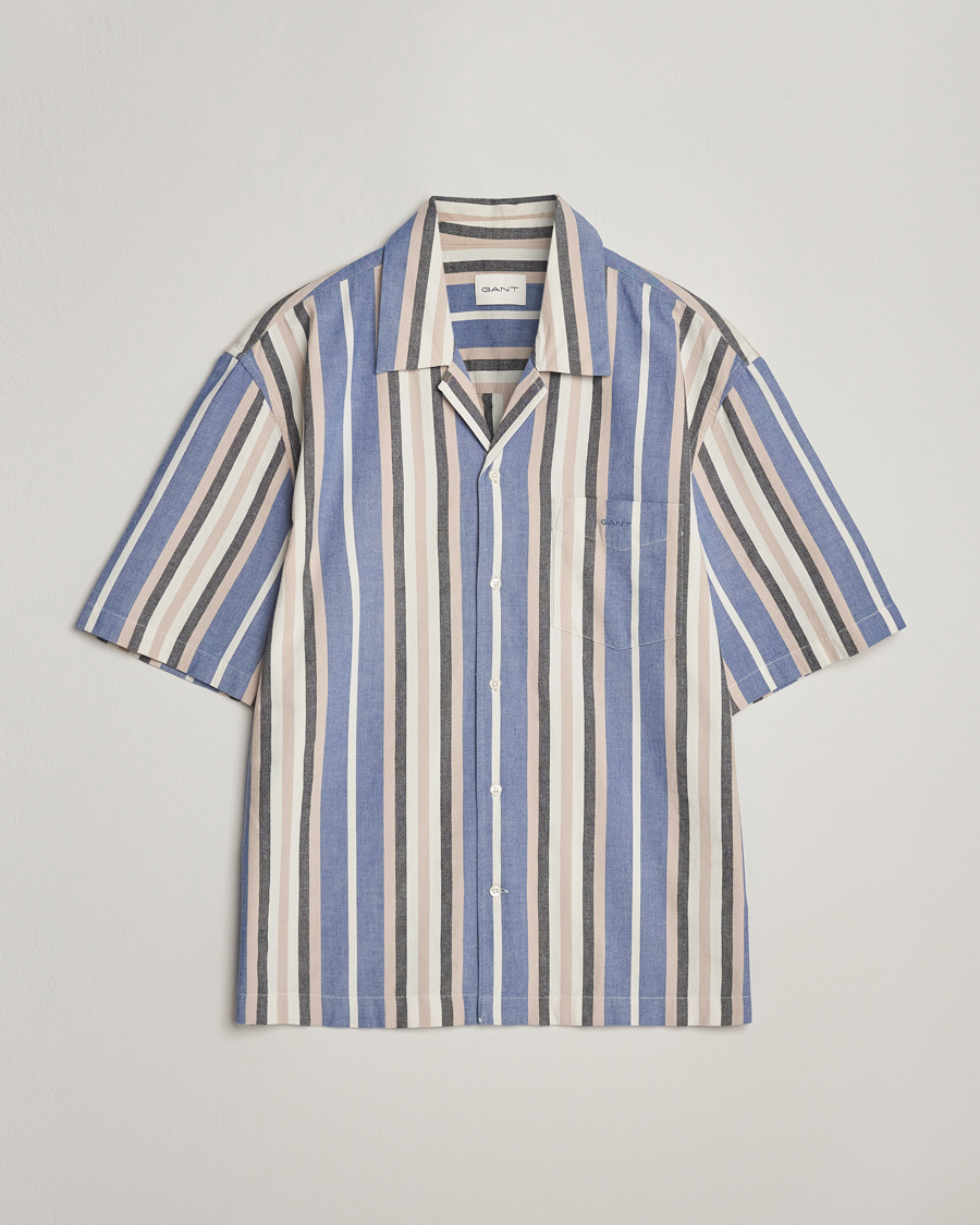 Homme | Chemises | GANT | Relaxed Fit Wide Stripe Short Sleeve Shirt Rich Blue