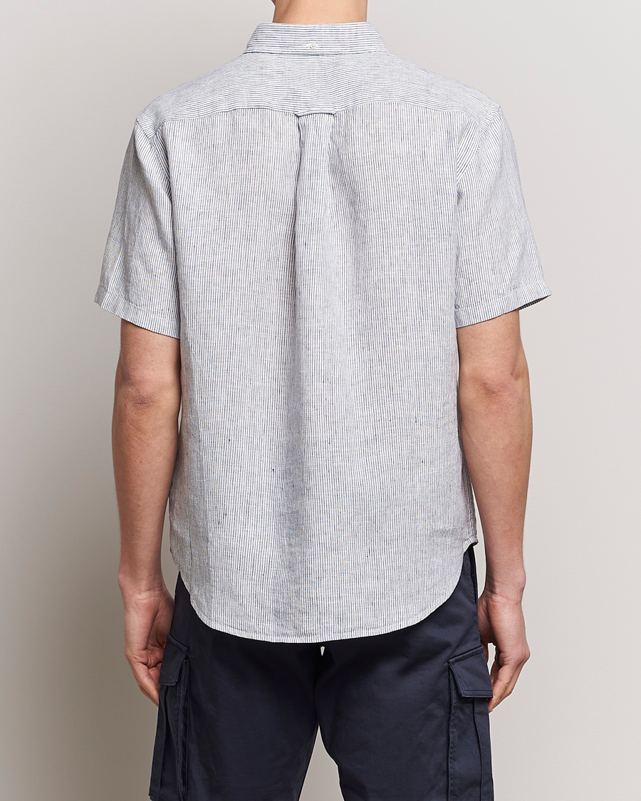 Homme | Chemises | GANT | Regular Fit Striped Linen Short Sleeve Shirt White/Blue