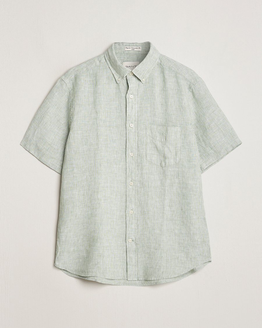 Homme | Chemises | GANT | Regular Fit Striped Linen Short Sleeve Shirt Green/White