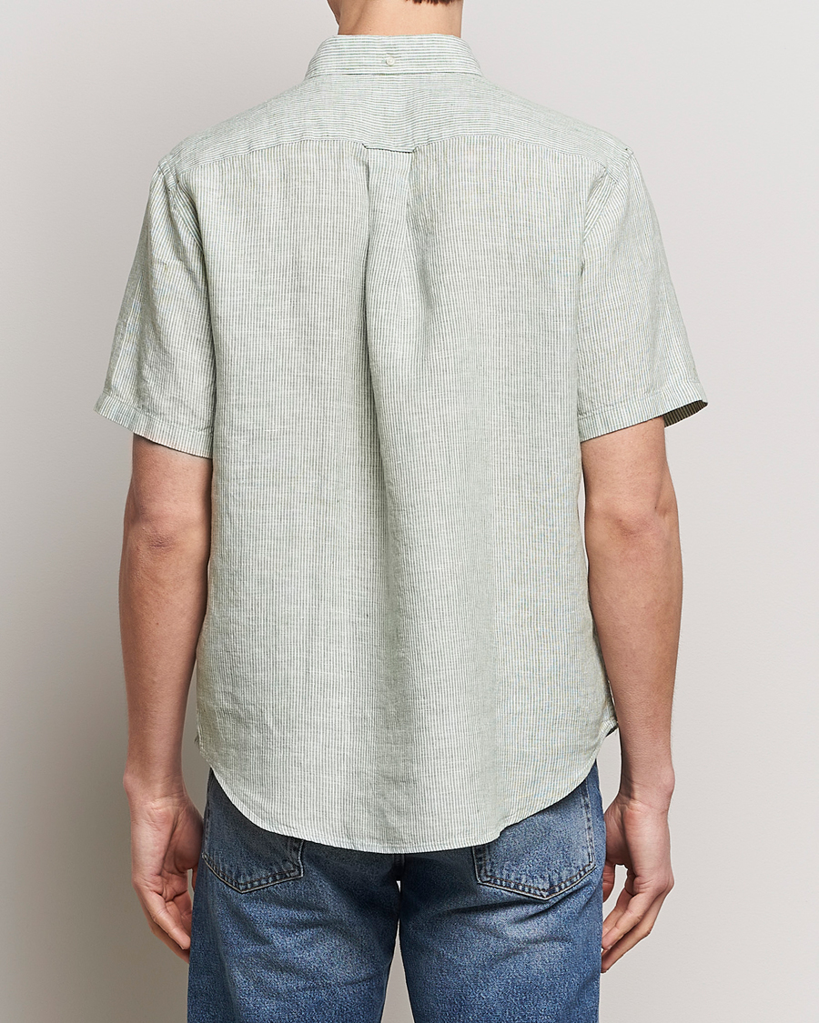 Homme | Chemises | Gant | Regular Fit Striped Linen Short Sleeve Shirt Green/White