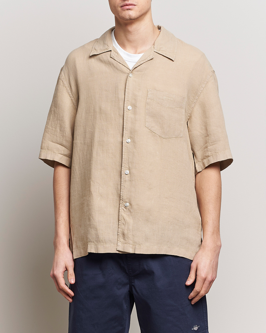Homme | Chemises À Manches Courtes | GANT | Relaxed Fit Linen Resort Short Sleeve Shirt Concrete Beige
