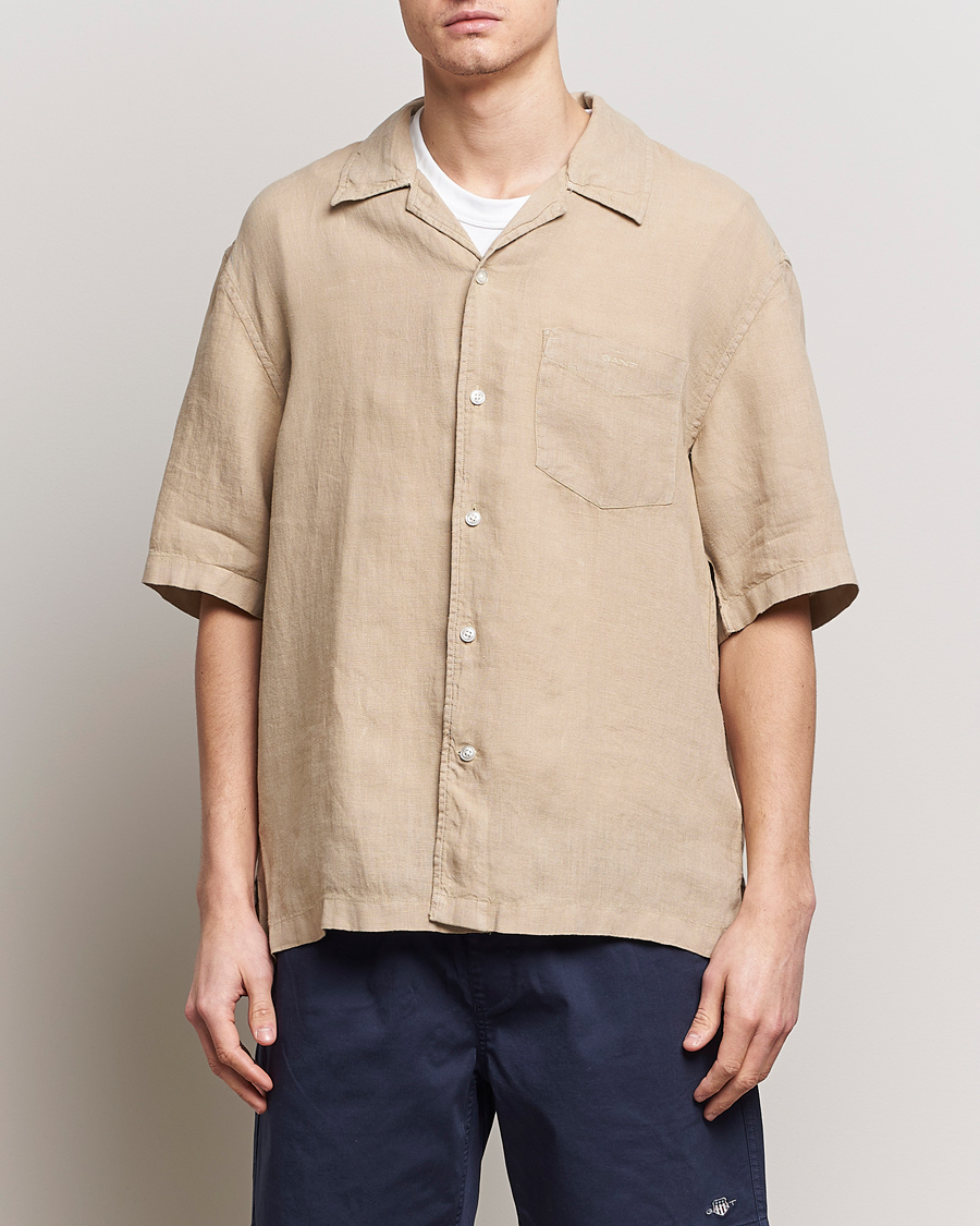 Homme | Chemises | GANT | Relaxed Fit Linen Resort Short Sleeve Shirt Concrete Beige