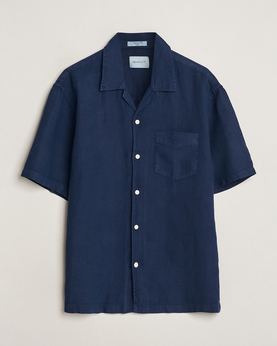 Homme | Chemises | GANT | Relaxed Fit Linen Resort Short Sleeve Shirt Marine