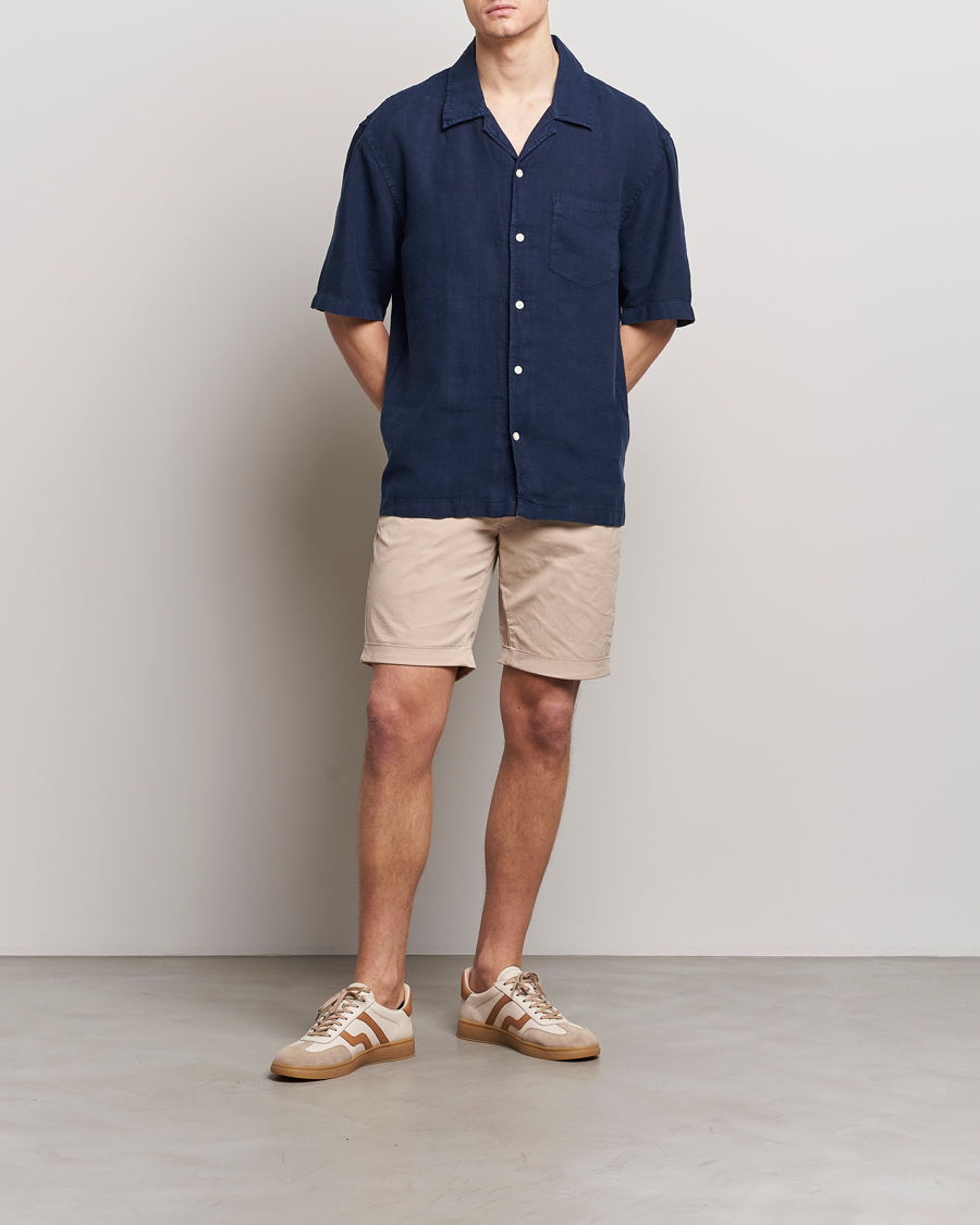 Homme | Chemises | GANT | Relaxed Fit Linen Resort Short Sleeve Shirt Marine