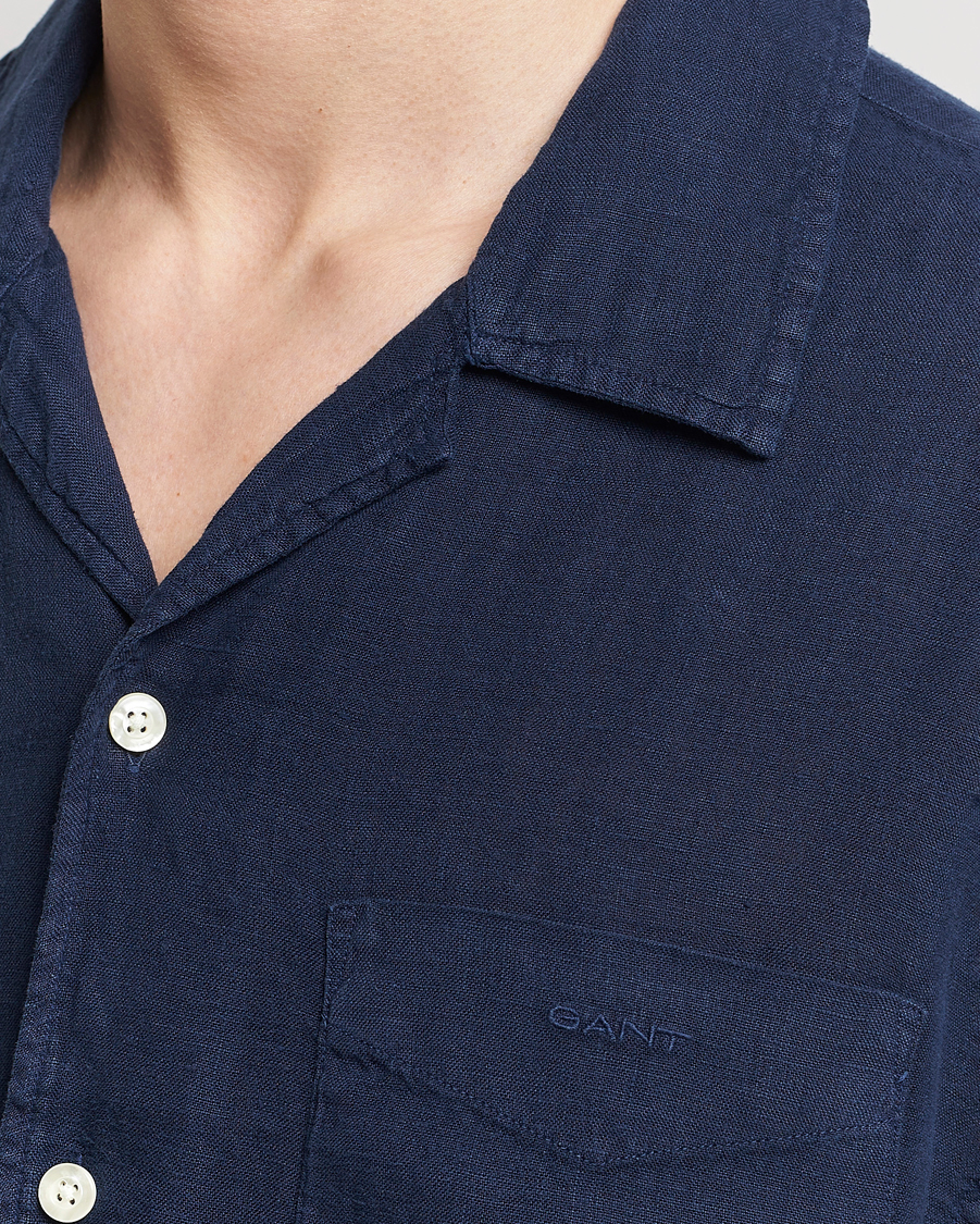 Homme | Chemises | GANT | Relaxed Fit Linen Resort Short Sleeve Shirt Marine