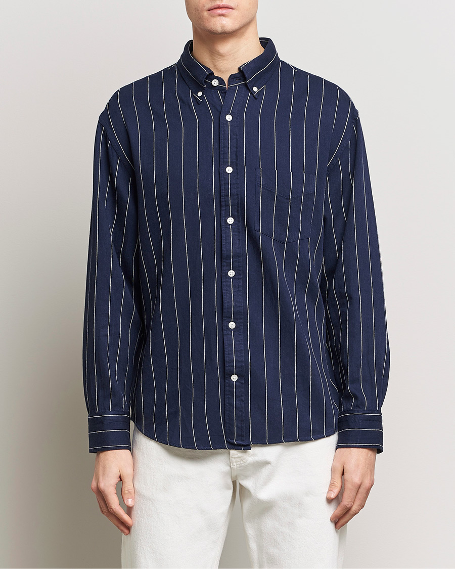 Homme | Chemises Décontractées | GANT | Relaxed Fit Slub Striped Shirt Classic Blue