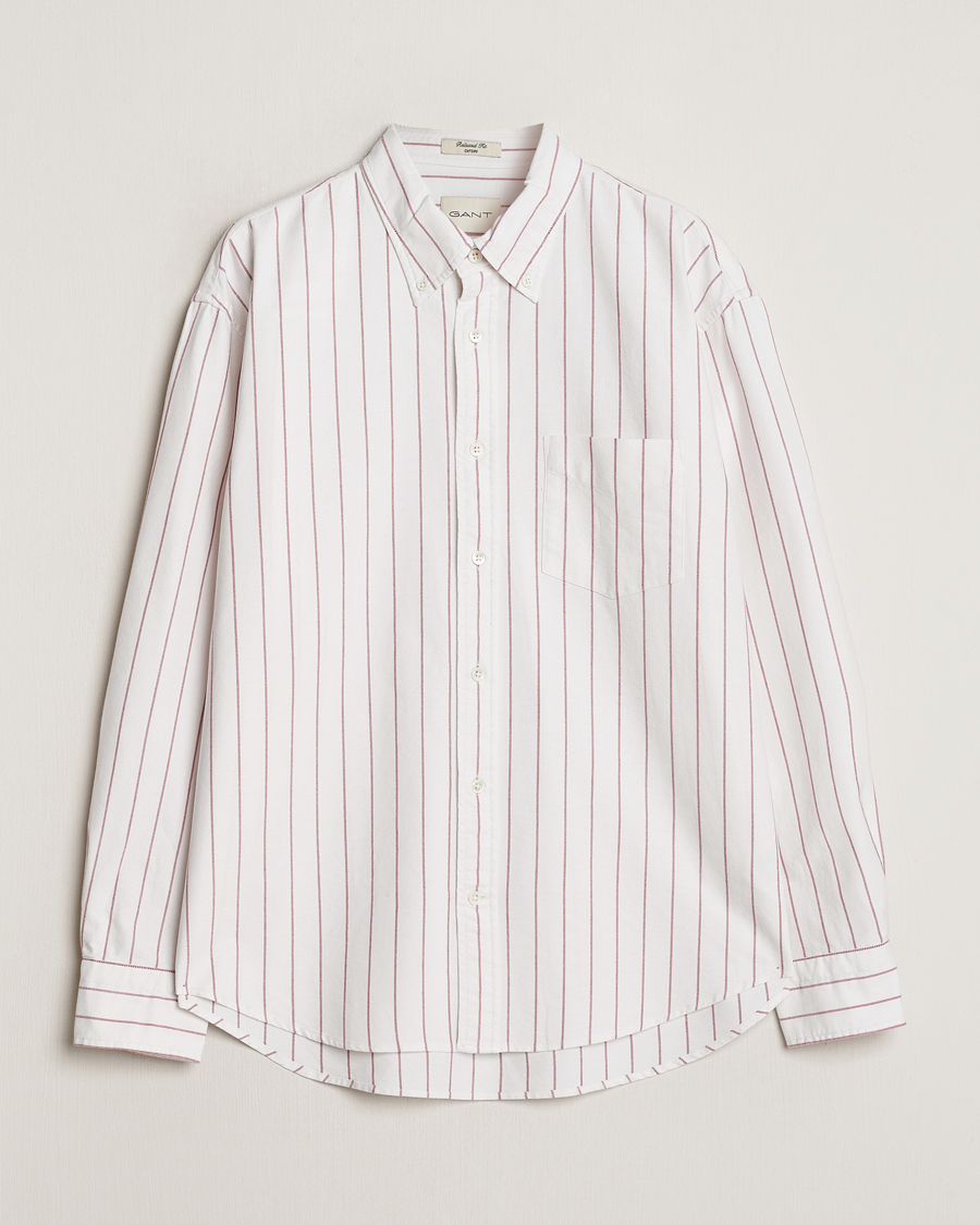 Homme | Chemises | GANT | Relaxed Fit Heritage Striped Oxford Shirt White/Red
