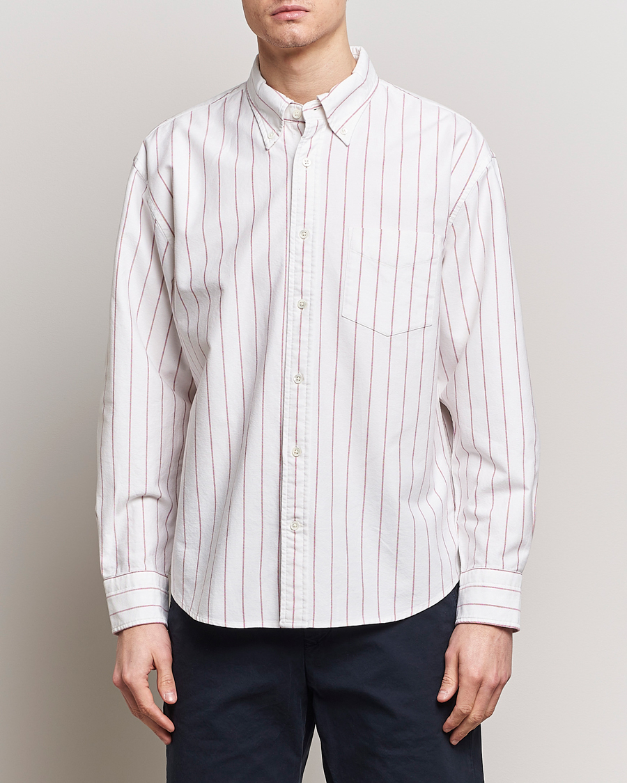 Homme | Chemises | GANT | Relaxed Fit Heritage Striped Oxford Shirt White/Red