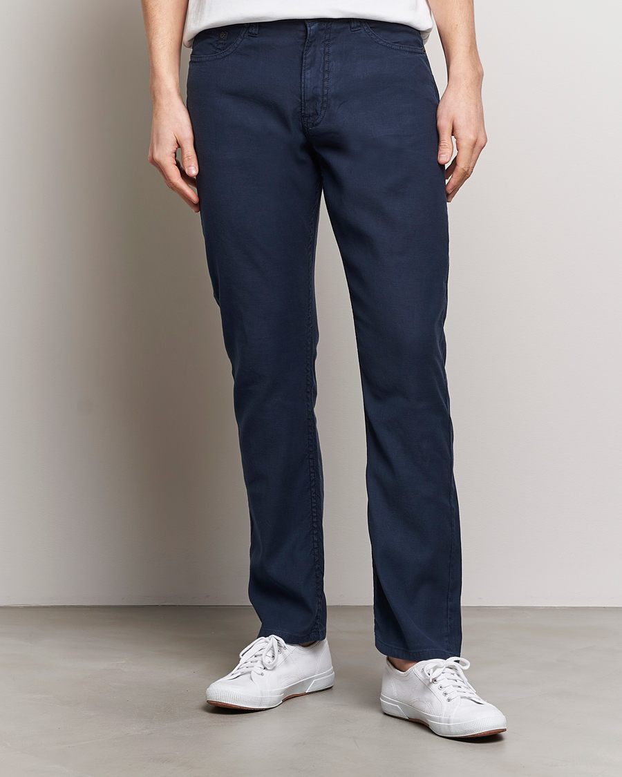 Men | Clothing | GANT | Cotton/Linen 5-Pocket Trousers Marine