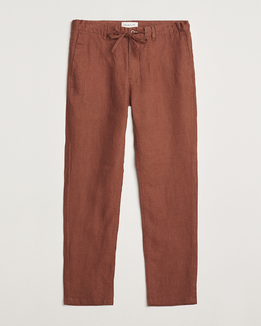 Homme | Pantalons | GANT | Relaxed Linen Drawstring Pants Cognac Brown