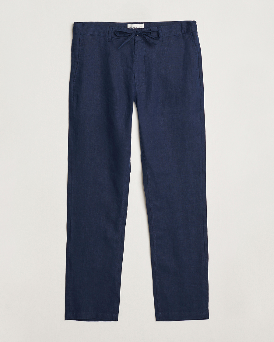 Homme | Pantalons | GANT | Relaxed Linen Drawstring Pants Marine
