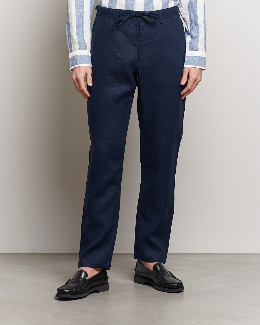 Homme | Pantalons En Lin | GANT | Relaxed Linen Drawstring Pants Marine