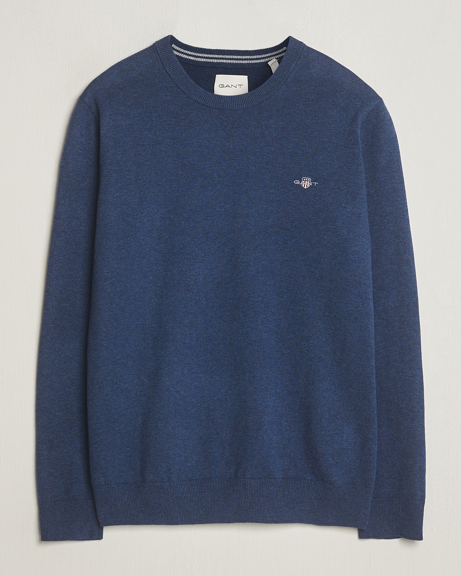 Homme | Pulls Et Tricots | GANT | Classic Cotton Crew Neck Dark Jeans Blue Melange