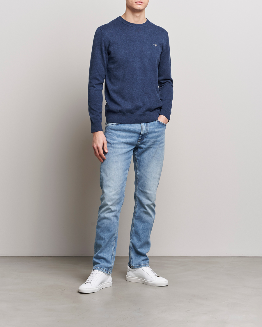 Homme | Pulls Et Tricots | GANT | Classic Cotton Crew Neck Dark Jeans Blue Melange
