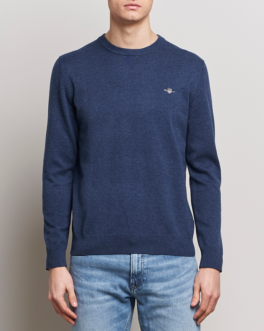 Homme | Pulls Et Tricots | GANT | Classic Cotton Crew Neck Dark Jeans Blue Melange