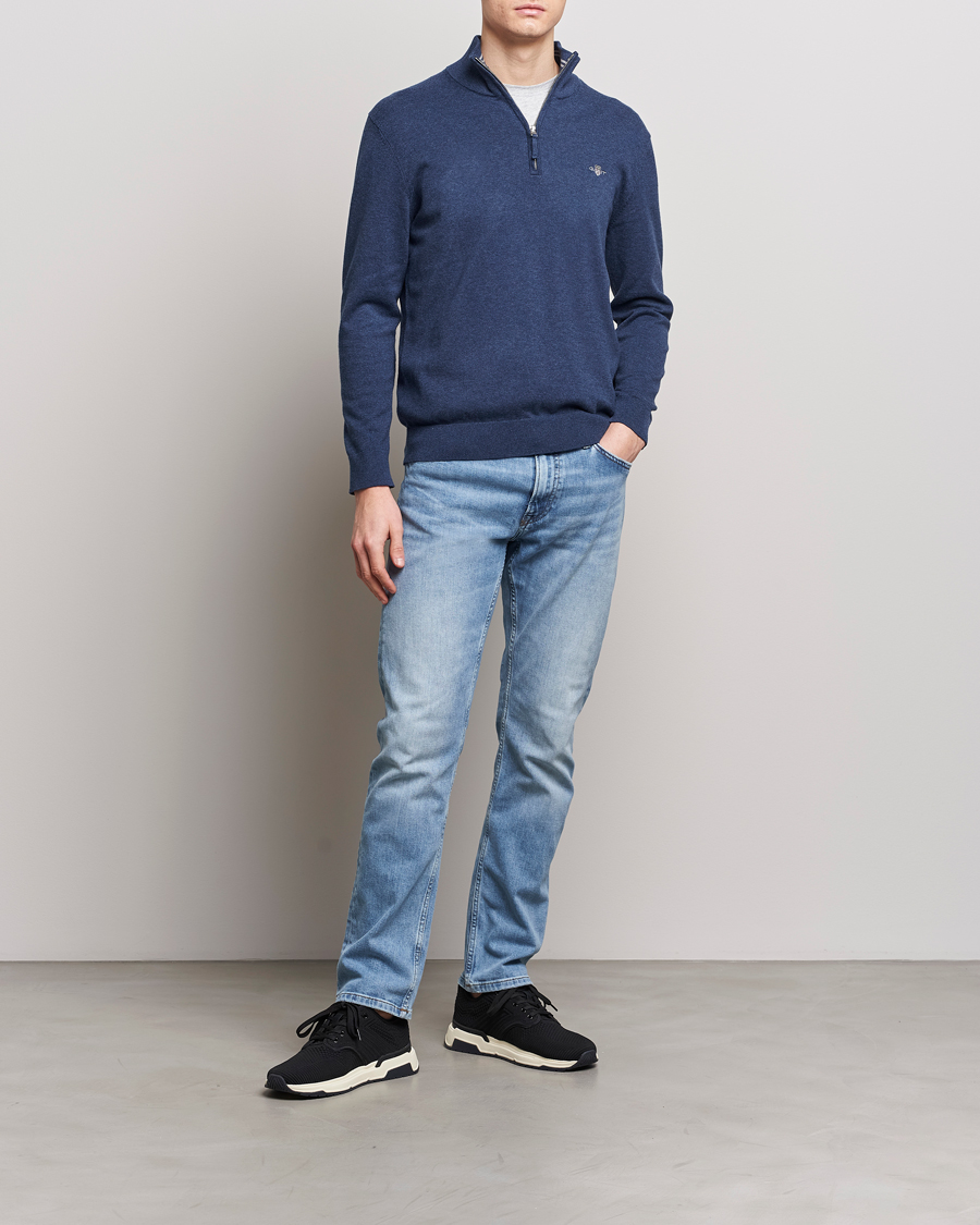Homme | Pulls Et Tricots | GANT | Classic Cotton Half Zip Dark Jeans Blue Melange