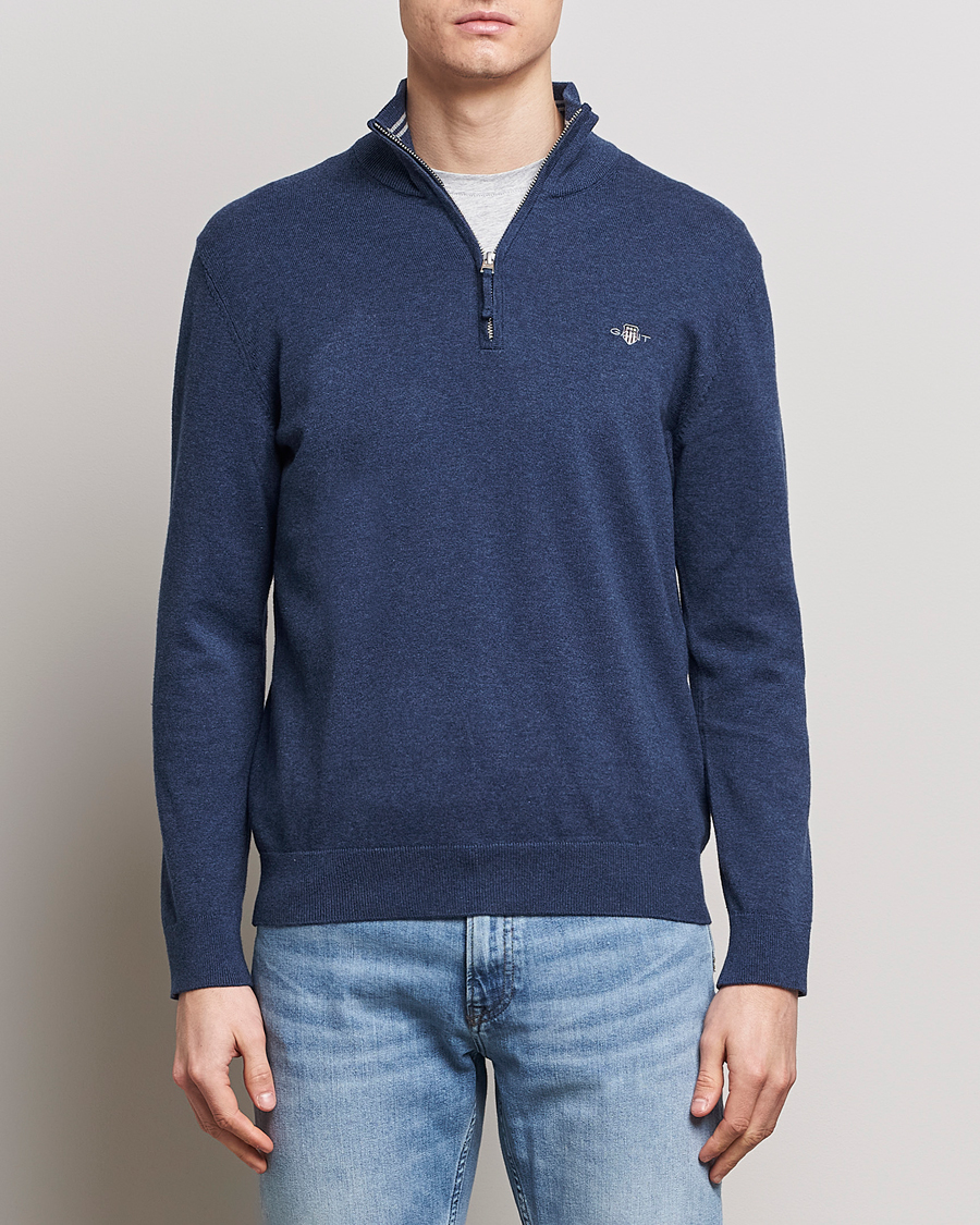Homme | Pulls Et Tricots | GANT | Classic Cotton Half Zip Dark Jeans Blue Melange
