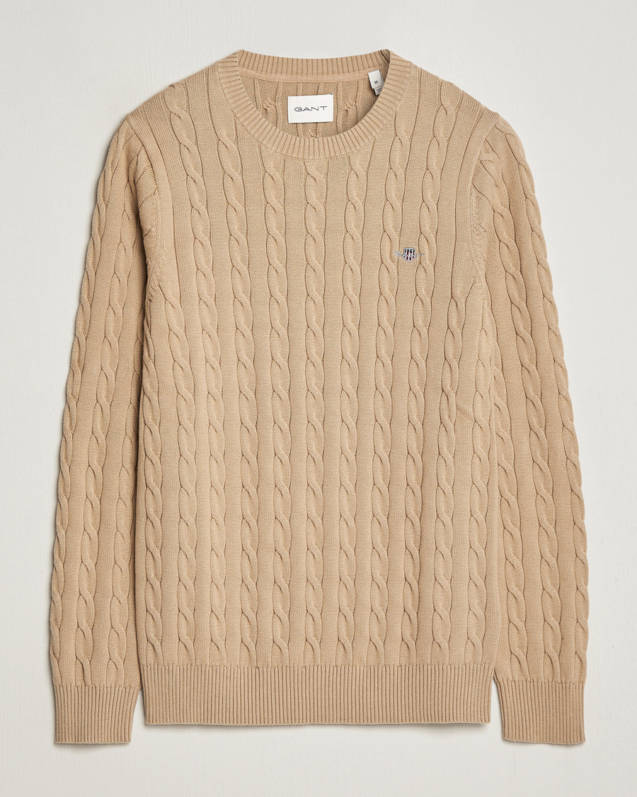 Homme | Pulls Et Tricots | GANT | Cotton Cable Crew Neck Pullover Dark Khaki