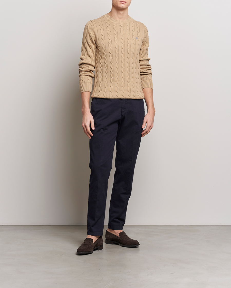 Homme | Pulls Et Tricots | GANT | Cotton Cable Crew Neck Pullover Dark Khaki