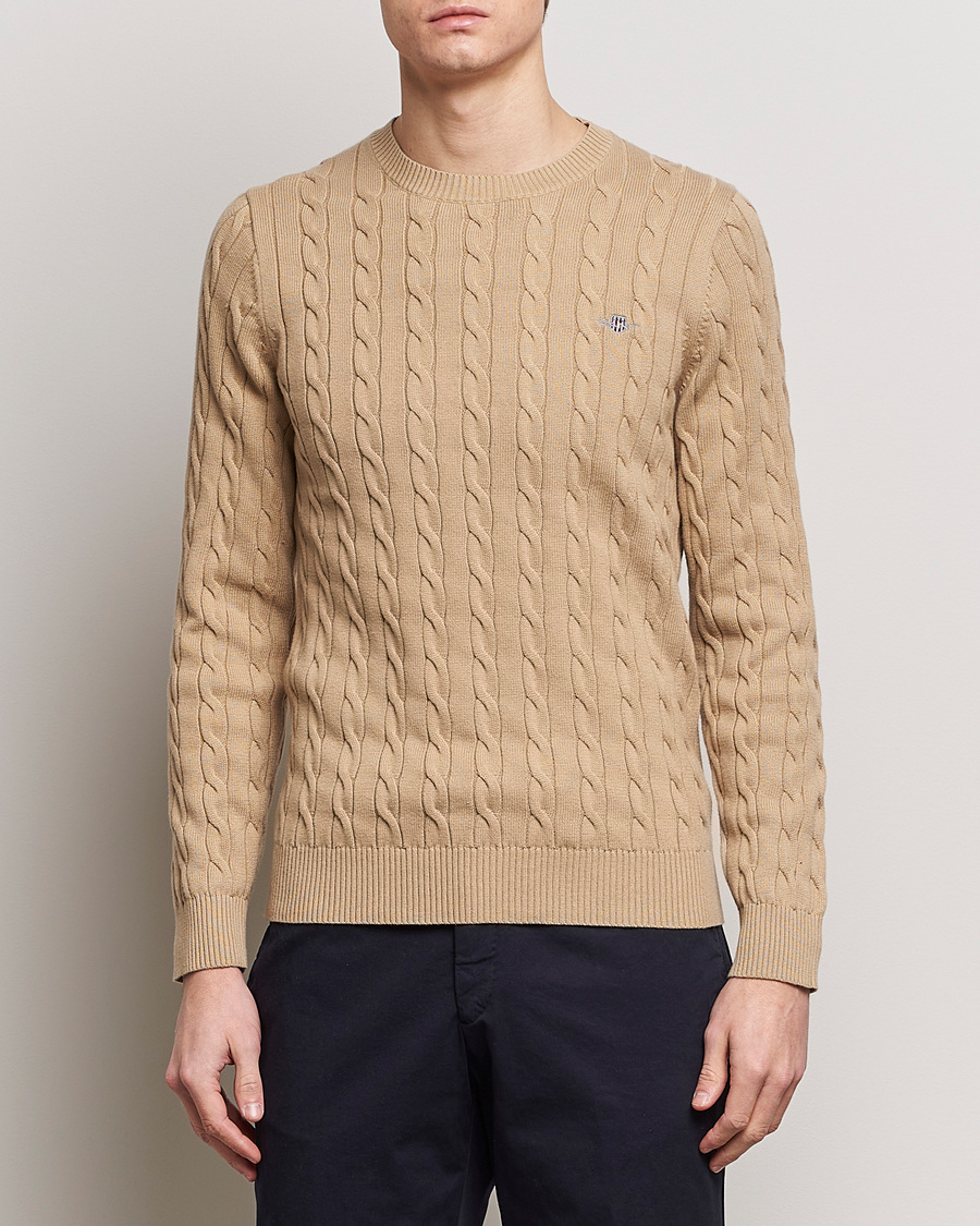 Homme | Pulls Et Tricots | GANT | Cotton Cable Crew Neck Pullover Dark Khaki