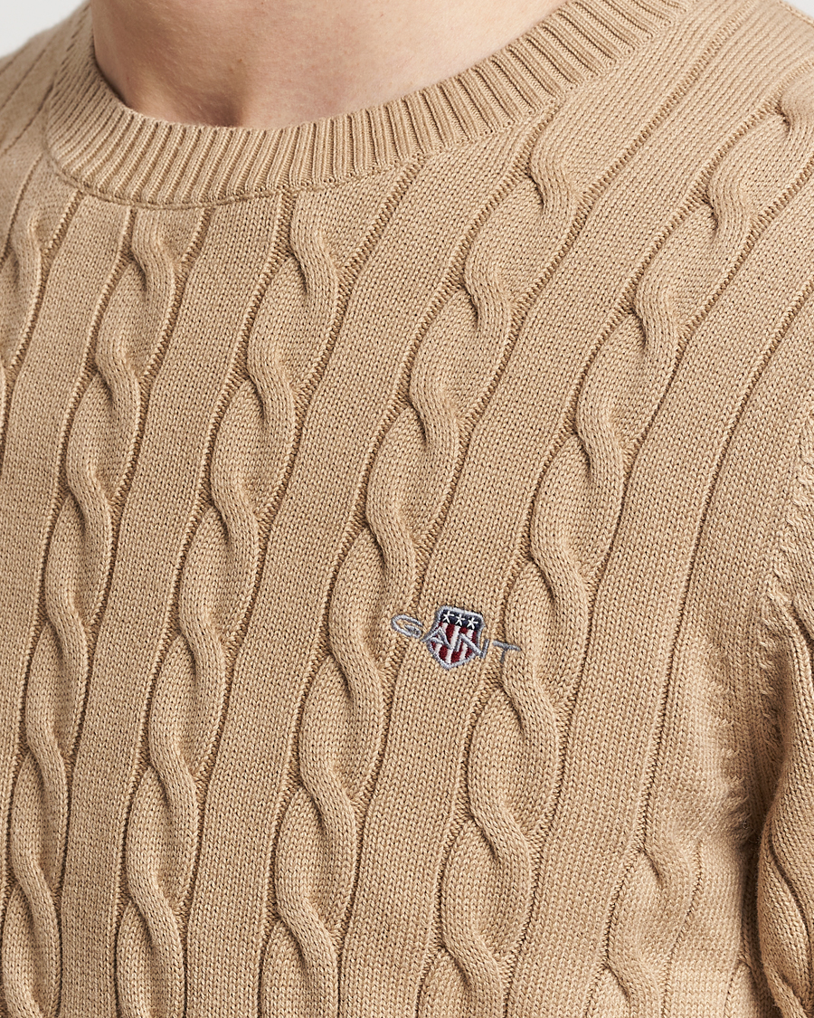 Homme | Pulls Et Tricots | GANT | Cotton Cable Crew Neck Pullover Dark Khaki